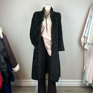 70s Vintage Black Faux Fur Trench Coat